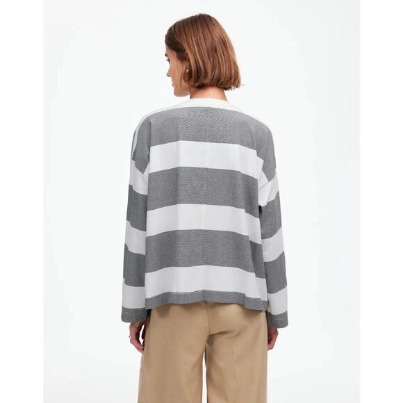 Madewell NWT Women’s Black White Striped Easy Crewneck Long Sleeve Top size XS - Picture 9 of 9